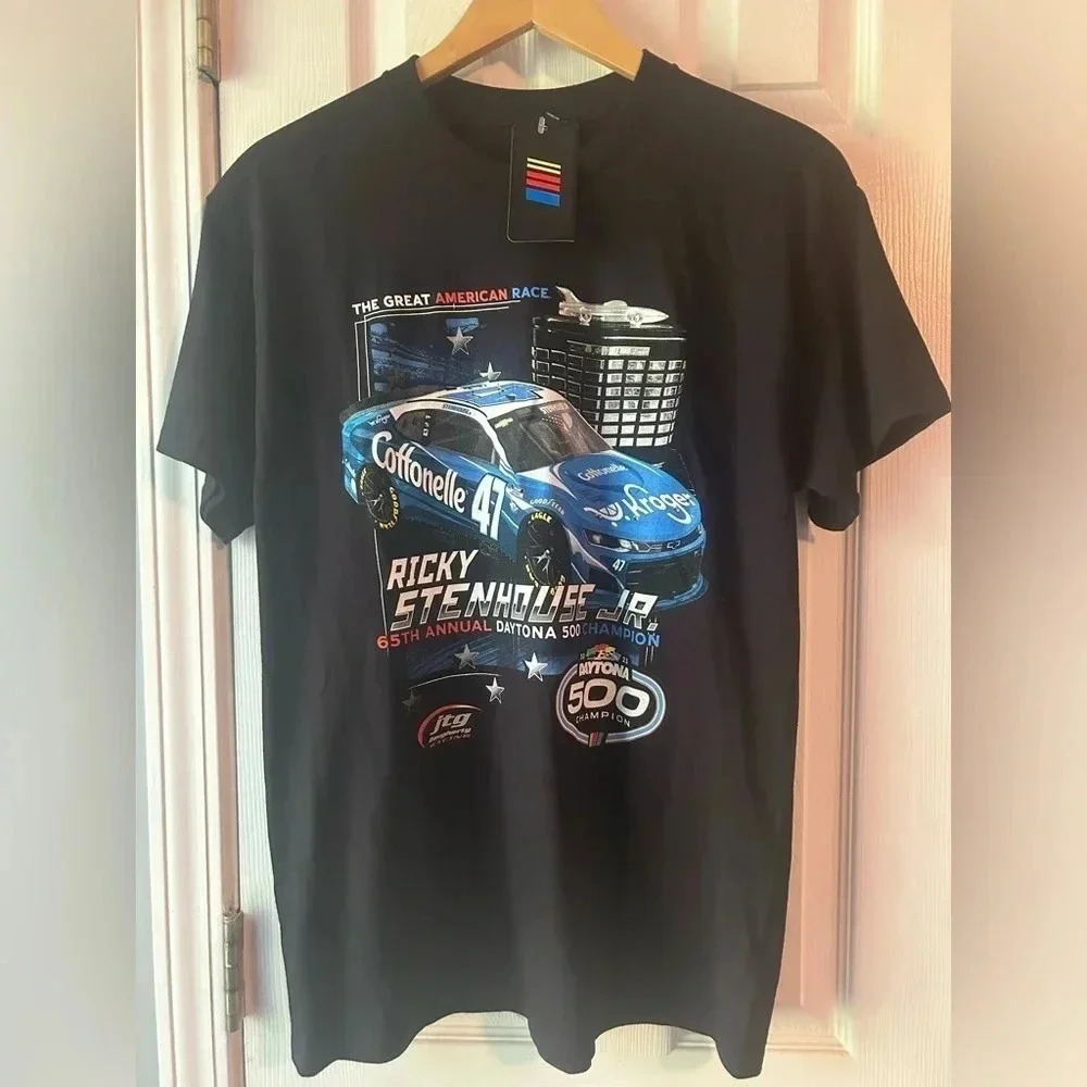 Men's Ricky Stenhouse Jr. Checkered Flag Black 2023 Daytona 500 Champion T-Shirt